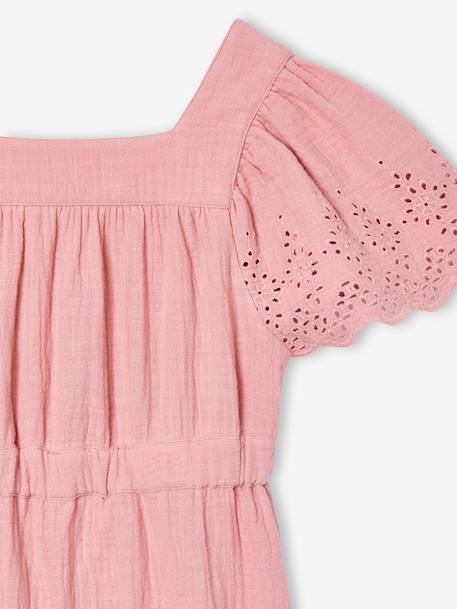 Embroidered Cotton Gauze Jumpsuit blush+sage green - vertbaudet enfant 