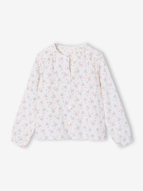 Cotton Gauze Shirt for Girls ecru+pale pink+printed white - vertbaudet enfant 