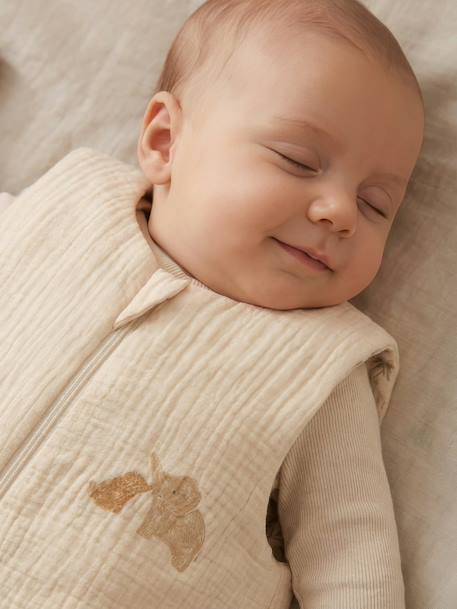 Sleeping Bag with Central Opening in Cotton Muslin for Babies, BABYLON ecru - vertbaudet enfant 
