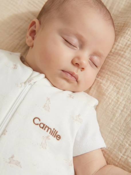 Sleeveless Sleeping Bag with Central Opening in Organic Cotton for Babies, LAPIN AOP printed white - vertbaudet enfant 