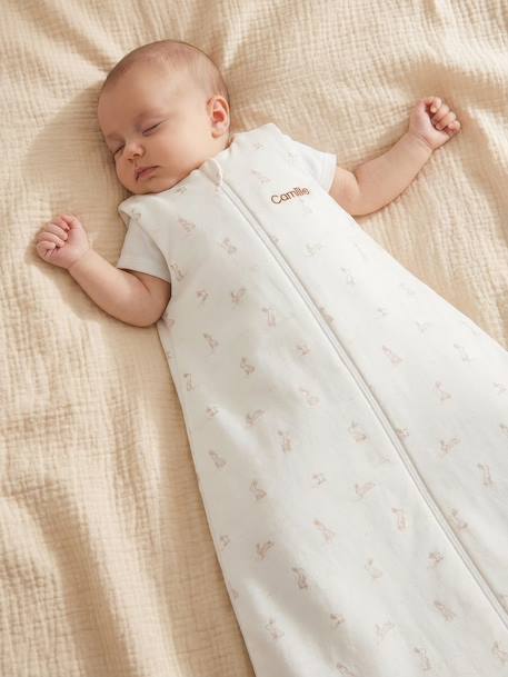 Sleeveless Sleeping Bag with Central Opening in Organic Cotton for Babies, LAPIN AOP printed white - vertbaudet enfant 