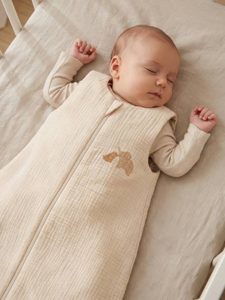 Sleeping Bag with Central Opening in Cotton Muslin for Babies, BABYLON ecru - vertbaudet enfant 