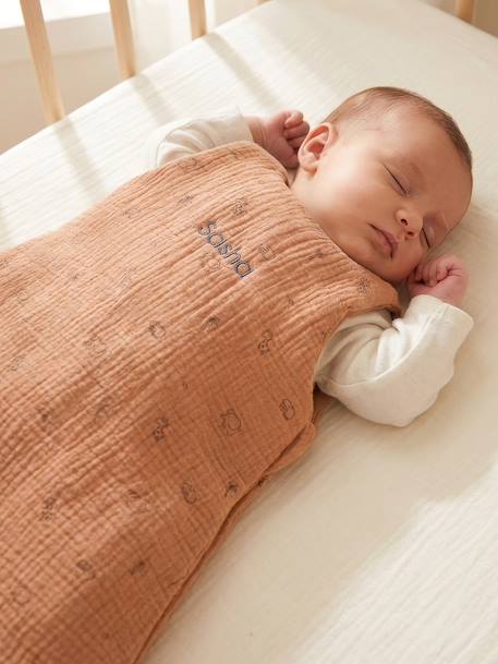 Gigoteuse personnalisable gaze de coton Bio JUNGLE marron imprimé - vertbaudet enfant 