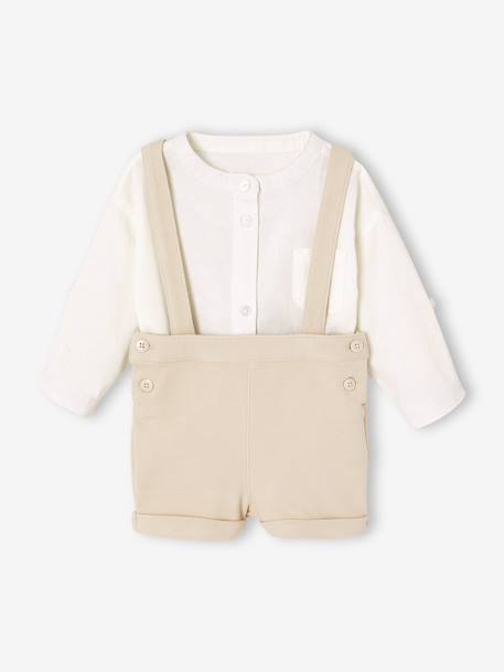 Occasion Wear Outfit: Shirt & Shorts for Babies beige+sage green - vertbaudet enfant 
