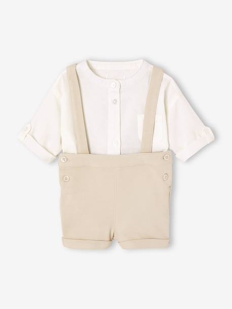 Occasion Wear Outfit: Shirt & Shorts for Babies beige+sage green - vertbaudet enfant 