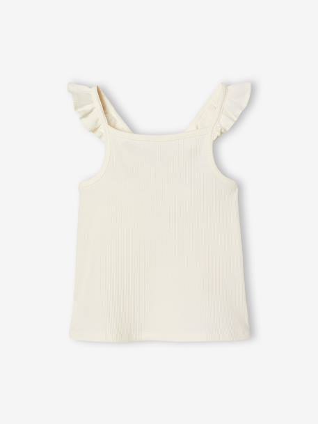 Girl's tank top with frilled straps ecru+sage green - vertbaudet enfant 