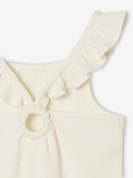 Girl's tank top with frilled straps ecru+sage green - vertbaudet enfant 