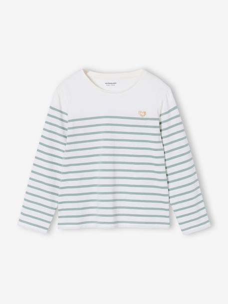 Long Sleeve Striped Top for Girls sage green+striped blue - vertbaudet enfant 