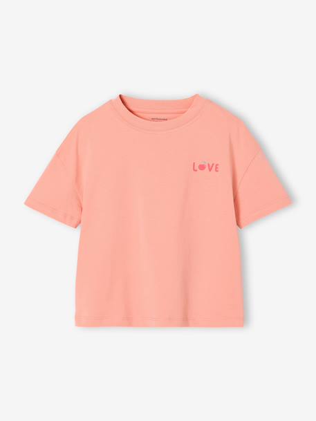 Tee-shirt fille motif poitrine manches courtes abricot+rose bonbon+rouge - vertbaudet enfant 
