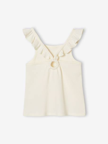 Girl's tank top with frilled straps ecru+sage green - vertbaudet enfant 
