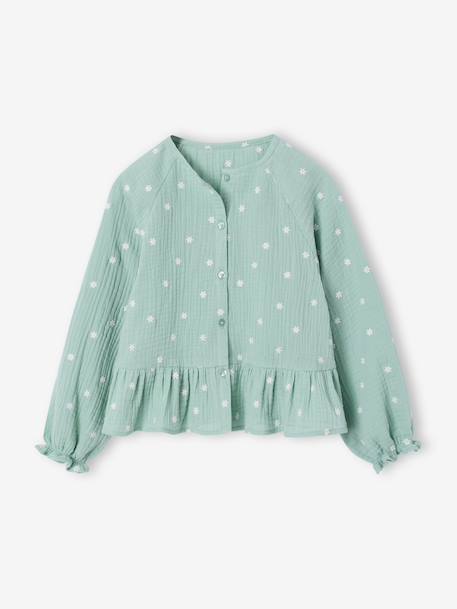 Girl's cotton gauze shirt aqua green+pale pink - vertbaudet enfant 