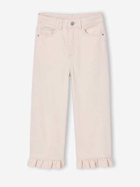 Girl's wide-leg trousers with frills ecru+lilac - vertbaudet enfant 