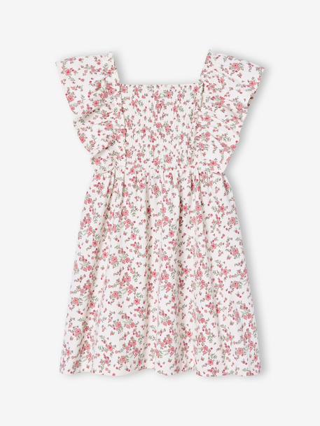 Girl's butterfly sleeve dress coral+ecru - vertbaudet enfant 