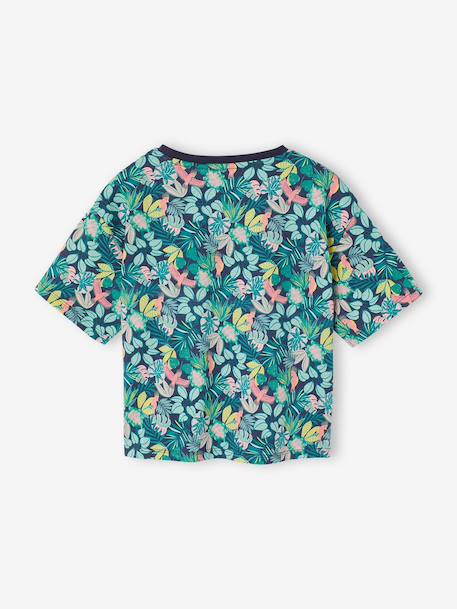 Tropical short-sleeved T-shirt with knot navy blue+pale pink - vertbaudet enfant 