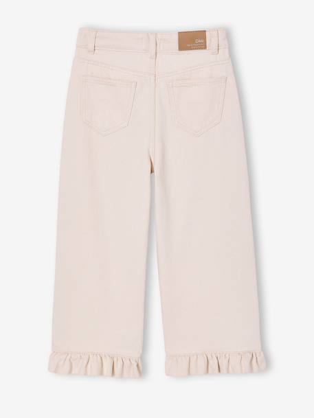 Girl's wide-leg trousers with frills ecru+lilac - vertbaudet enfant 