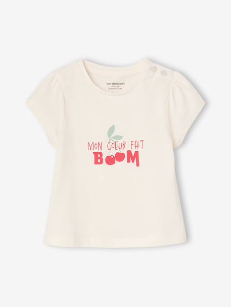 Pack of 3 long-sleeved t-shirts for girls - BASICS ecru+striped red - vertbaudet enfant 
