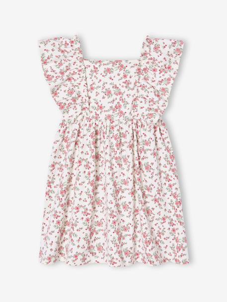 Girl's butterfly sleeve dress coral+ecru - vertbaudet enfant 
