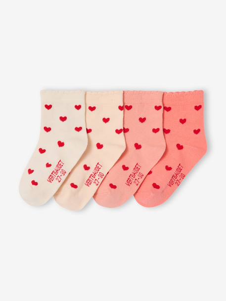 Pack of 4 girls' heart socks coral - vertbaudet enfant 