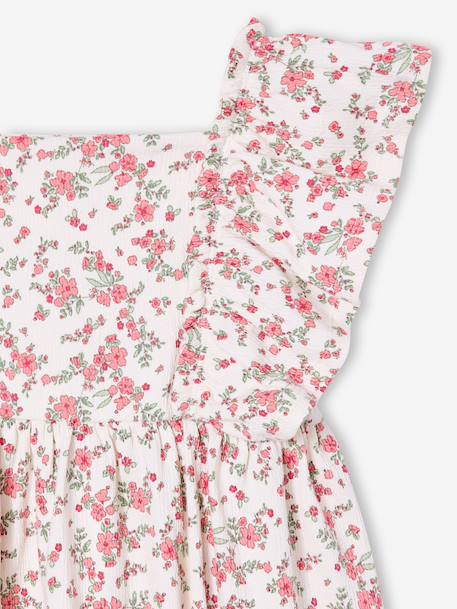 Girl's butterfly sleeve dress coral+ecru - vertbaudet enfant 