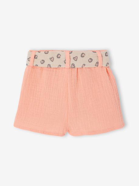 Shorts with Printed Belt for Girls coral - vertbaudet enfant 