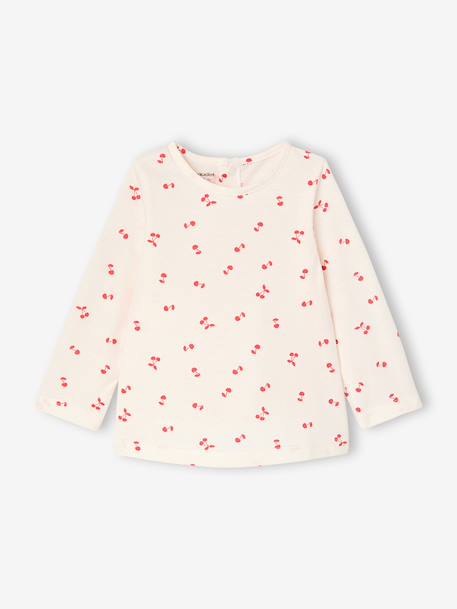 Pack of 3 long-sleeved t-shirts for girls - BASICS ecru+striped red - vertbaudet enfant 
