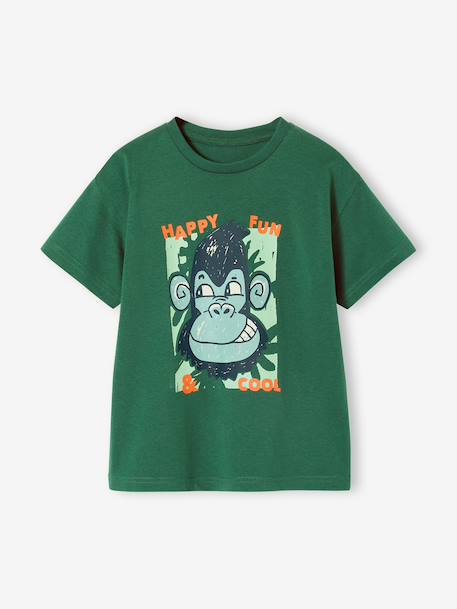 T-shirt garçon manches courtes animaux blanc+écru+vert sapin - vertbaudet enfant 