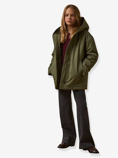 Girl's short parka with leopard lining CYRILLUS green - vertbaudet enfant 