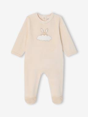 Baby-Pyjamas & Sleepsuits-Velvet sleepsuit for newborns 