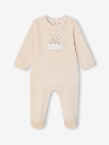 Velvet sleepsuit for newborns ecru - vertbaudet enfant 