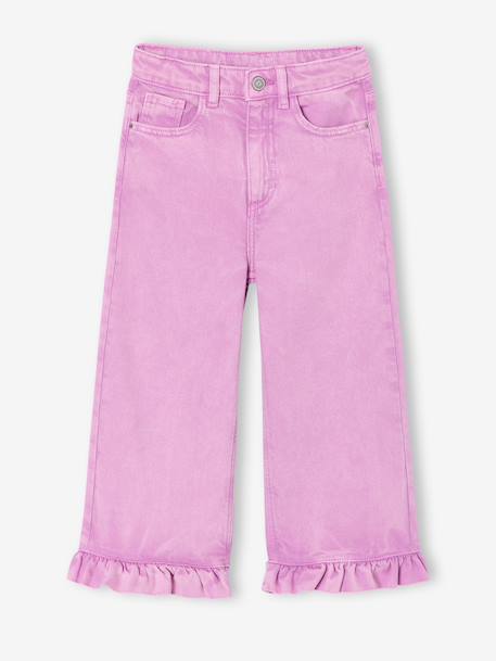 Girl's wide-leg trousers with frills ecru+lilac - vertbaudet enfant 