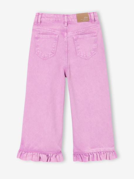 Girl's wide-leg trousers with frills ecru+lilac - vertbaudet enfant 