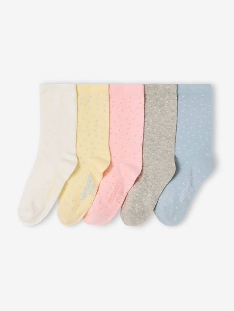 Pack of 5 Pairs of Dotted Socks for Girls dusky pink+pale pink+rose - vertbaudet enfant 