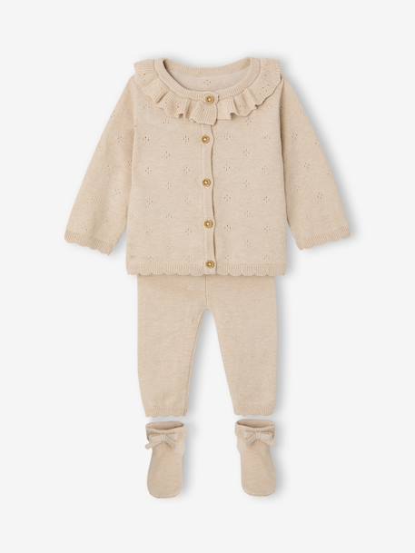 Coffret ensemble bébé fille tricot 3 pièces beige chiné - vertbaudet enfant 