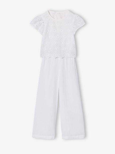 Combinaison pantalon fille en broderie anglaise blanc - vertbaudet enfant 