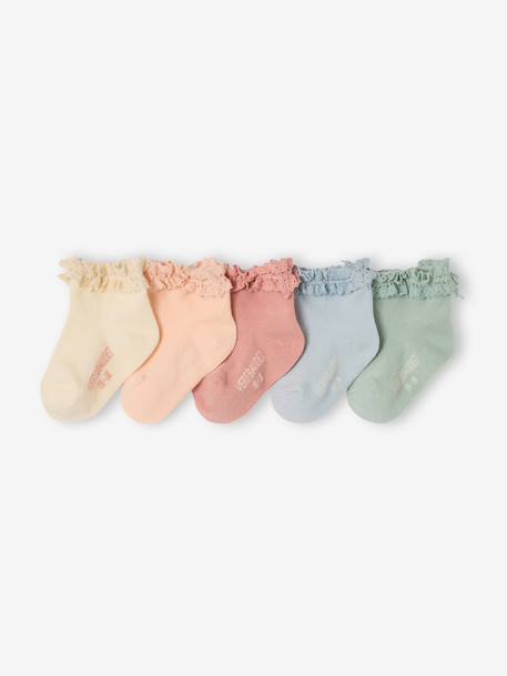 Pack of 5 Pairs of Socks for Baby Girls blush+clay beige+ecru - vertbaudet enfant 