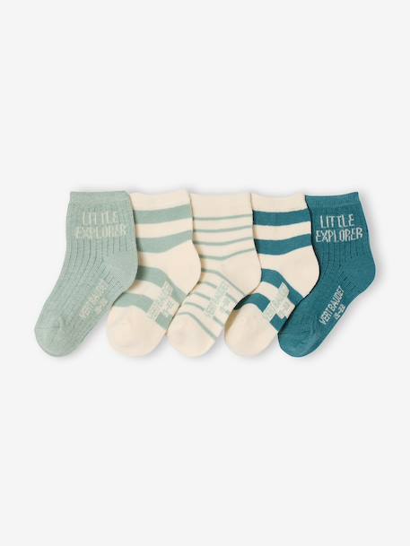 Pack of 5 pairs of baby boys' socks aqua green - vertbaudet enfant 