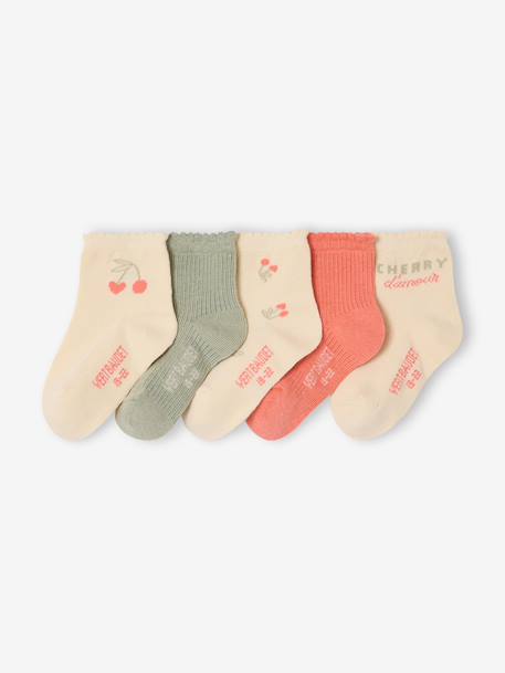 Pack of 5 pairs of baby girls' socks coral - vertbaudet enfant 