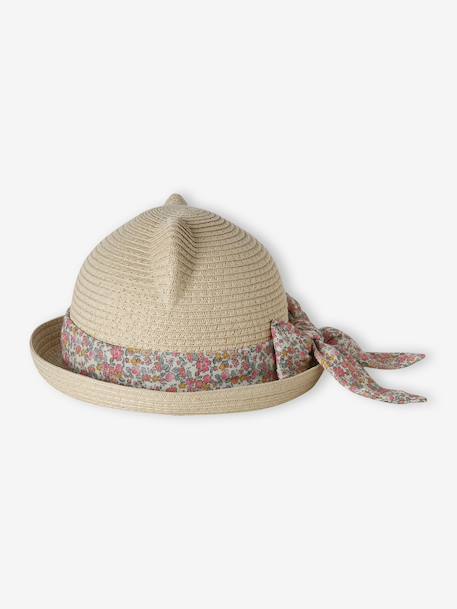 Baby girl's straw hat with ribbon sandy beige - vertbaudet enfant 