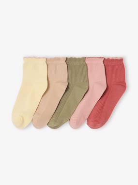 Girls-Underwear-Socks-Pack of 5 fancy ribbed ankle socks 