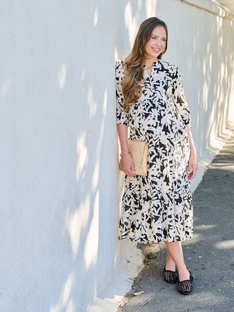 Long Bohemian-Style Dress with Buttons, for Maternity, by ENVIE DE FRAISE black+pomegranate+royal blue - vertbaudet enfant 