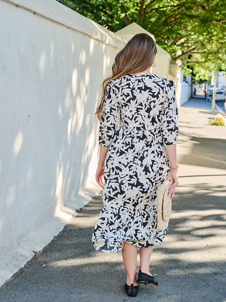 Long Bohemian-Style Dress with Buttons, for Maternity, by ENVIE DE FRAISE black+pomegranate+royal blue - vertbaudet enfant 