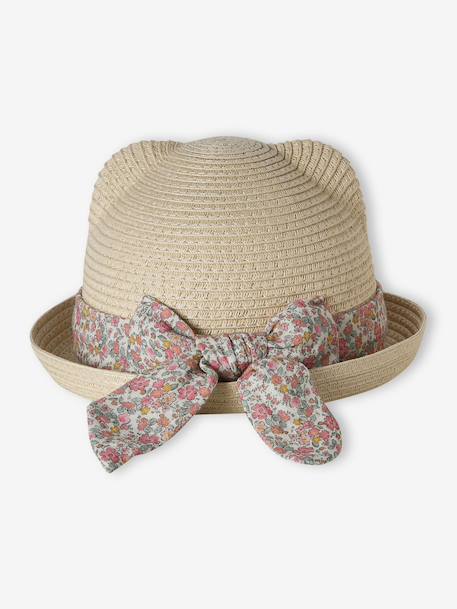 Baby girl's straw hat with ribbon sandy beige - vertbaudet enfant 