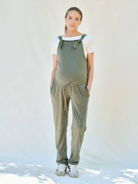 Dungarees in Lightweight Fleece for Maternity, by ENVIE DE FRAISE khaki+navy blue - vertbaudet enfant 