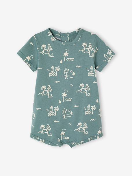 Baby jersey playsuit ecru+peacock blue - vertbaudet enfant 