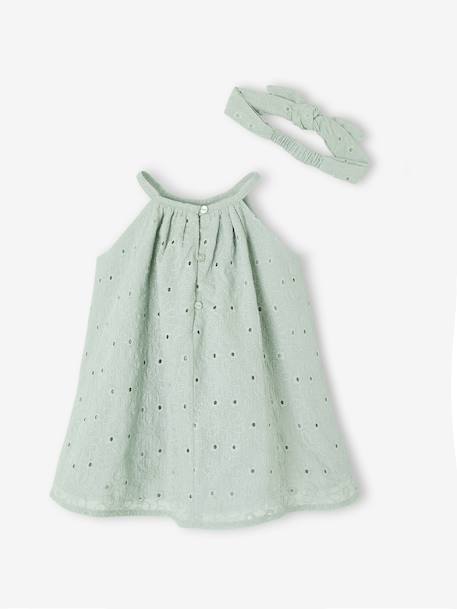Broderie Anglaise Dress with Matching Accessory sage green - vertbaudet enfant 
