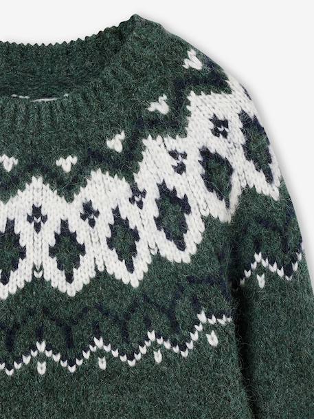 Jacquard Knit Jumper, Round Neckline, for Boys green+slate blue - vertbaudet enfant 
