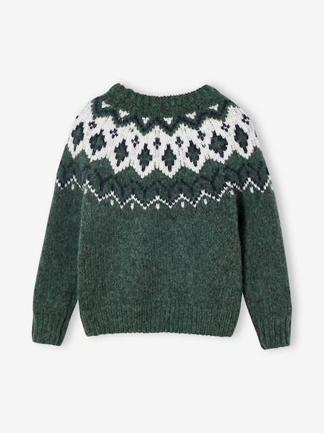 Jacquard Knit Jumper, Round Neckline, for Boys green+slate blue - vertbaudet enfant 