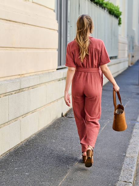 Cotton muslin nursing jumpsuit terracotta - vertbaudet enfant 