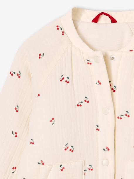 Girls' quilted bomber jacket in cotton gauze rosy+vanilla - vertbaudet enfant 