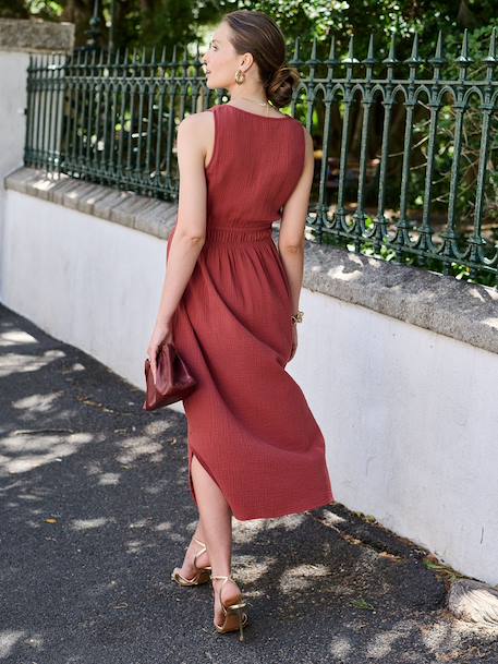 Long maternity and nursing dress terracotta - vertbaudet enfant 